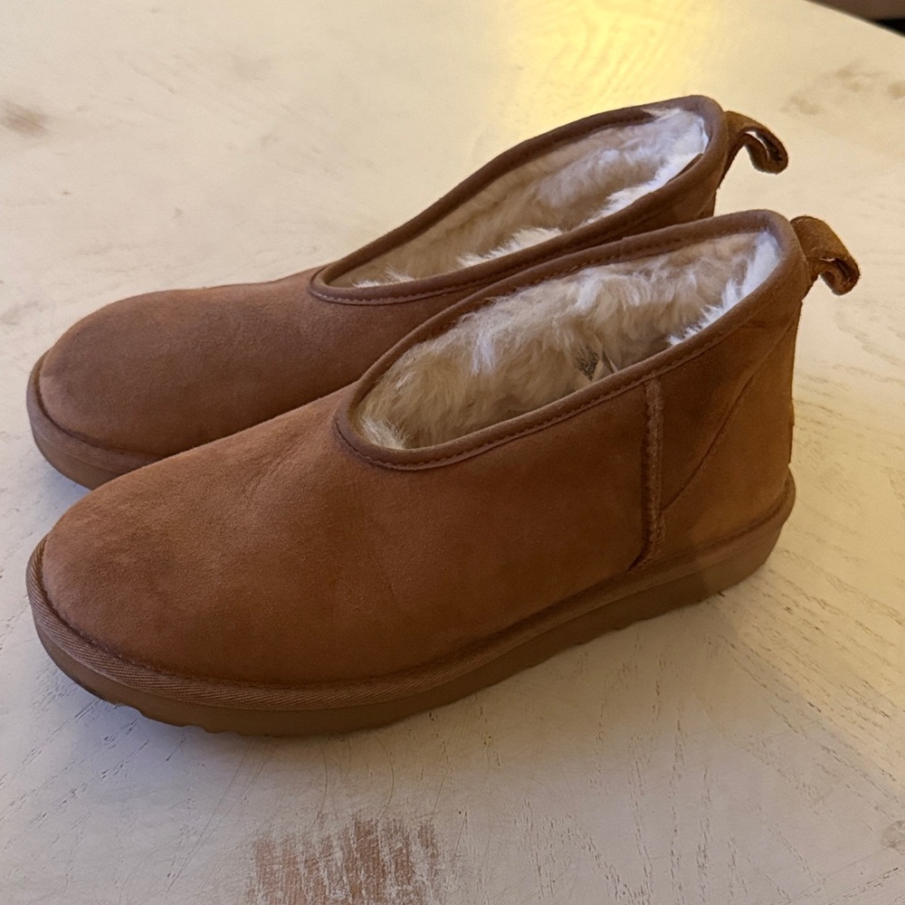 UGG Cozy Warm Fuzzy Chic Chestnut Suede Micro Mini Boot size 8 EUC - Picture 3 of 11